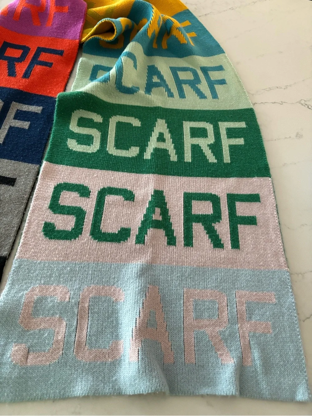 Colorblock Scarf – Multicolor Bold Lettering